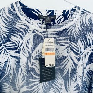 Tommy Bahama Navy and White Patterned Crewneck Sweater